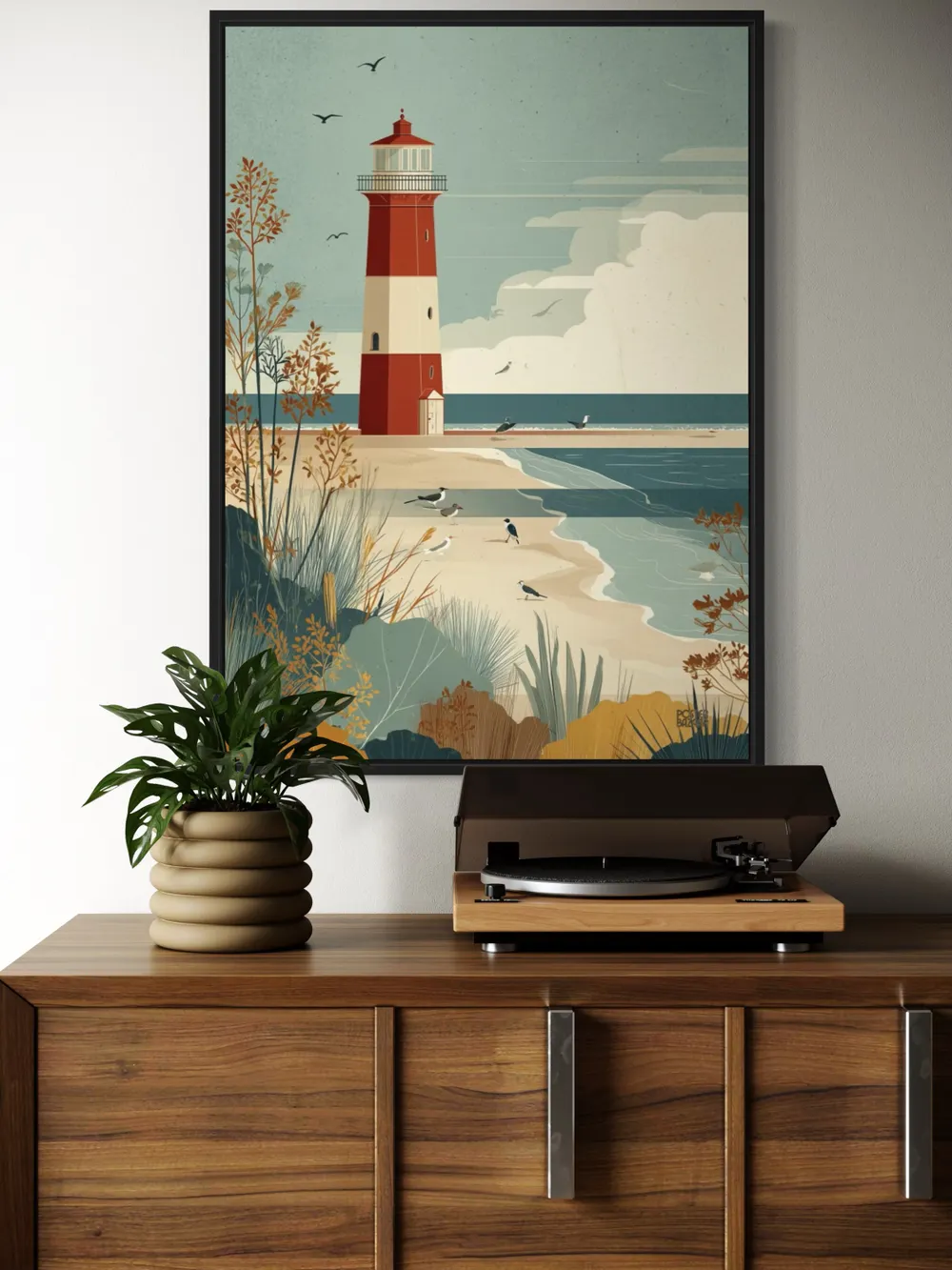 Plakat Coastal Lighthouse - plakat z latarnią morską w pastelowych kolorach - obrazek 3