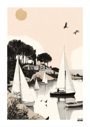 Plakat Whispering Sails - spokojna zatoka z żaglówkami