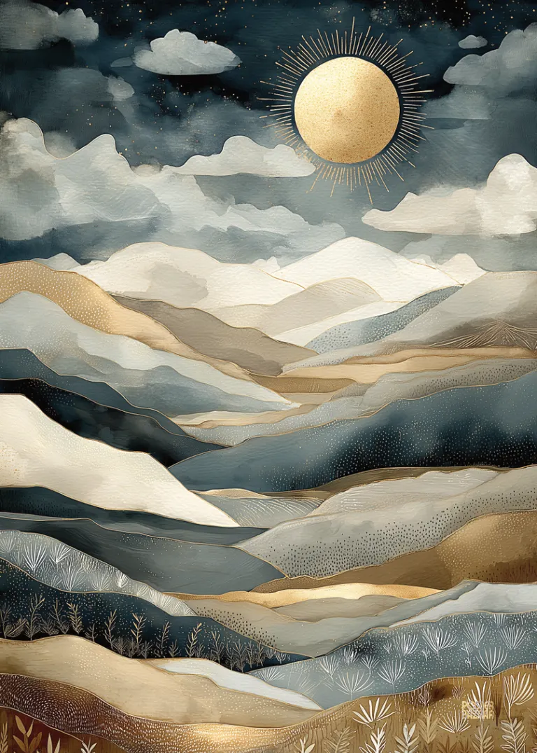Celestial Valleys — magiczny krajobraz górskich dolin ze złotym blaskiem