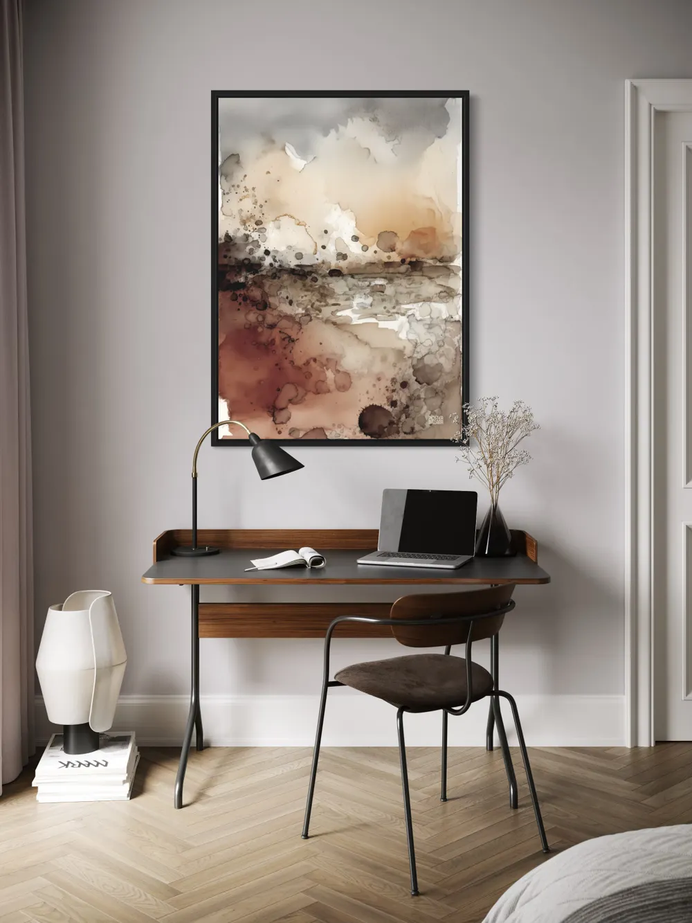 Plakat Rustic Horizon - abstrakcyjny pejzaż w ciepłych brązach i beżach - obrazek 2
