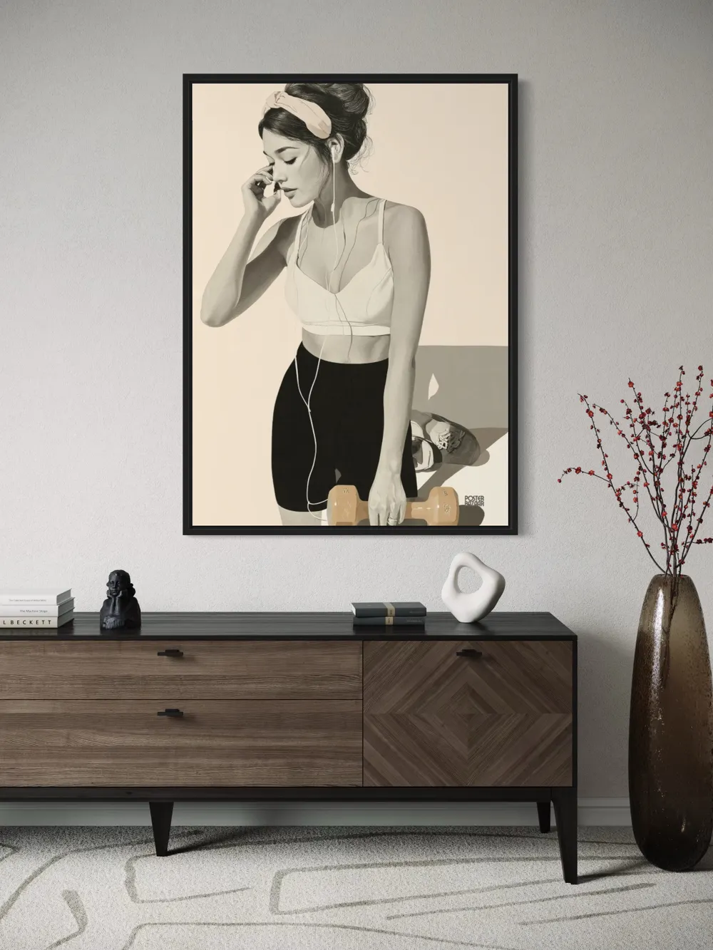 Plakat Workout Mood - młoda kobieta z hantlem w pastelowych kolorach - obrazek 3