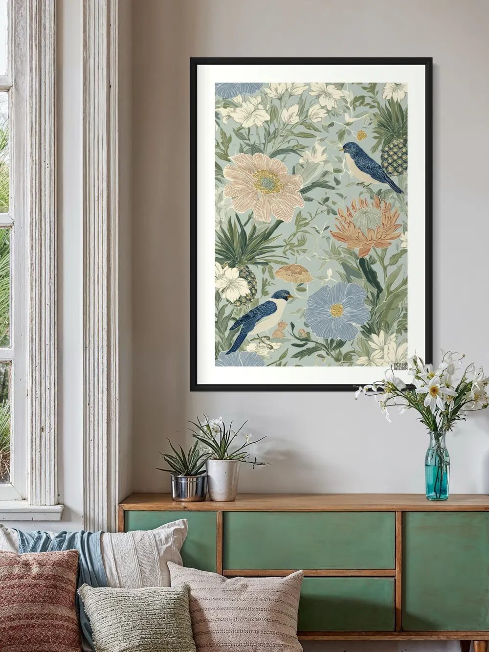 Plakat Bird Pineapple - ptaki wśród liści i ananasów - obrazek 3