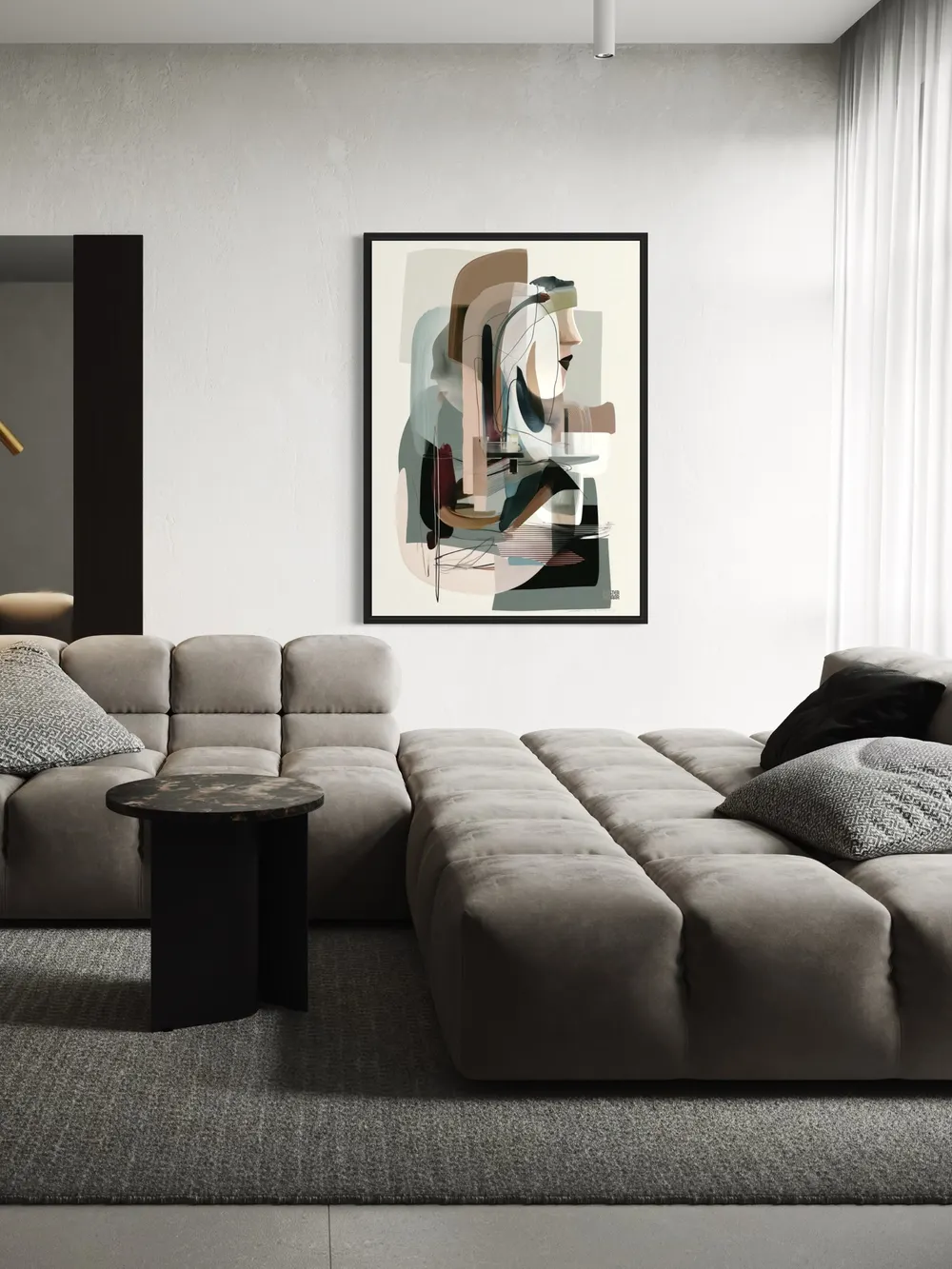 Plakat Abstract Muse - abstrakcyjny portret kobiety z geometrycznymi kształtami, stonowane kolory - obrazek 2