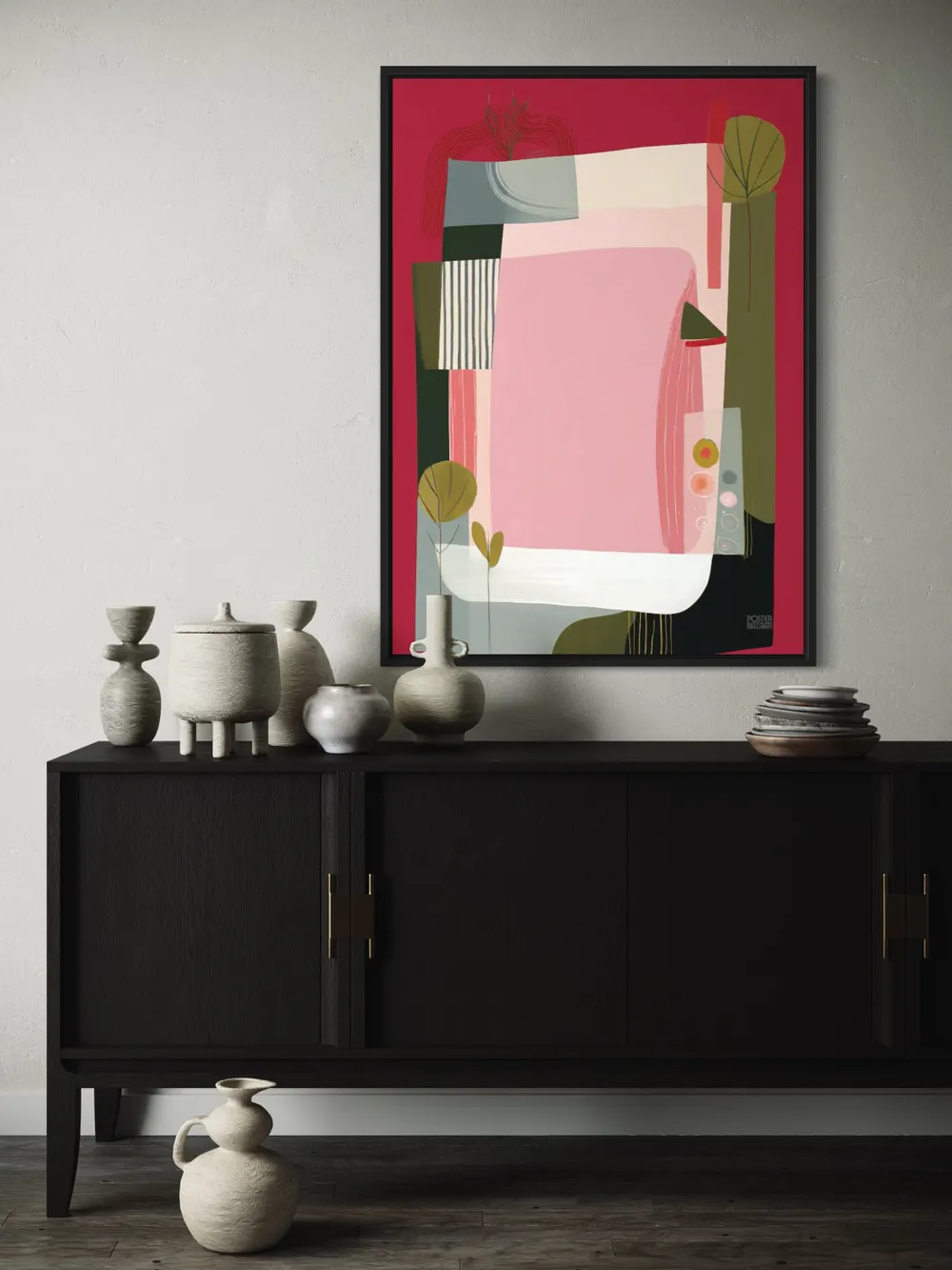 Plakat Abstract Garden - kolorowy abstrakcyjny ogród z różem i zielenią - obrazek 3
