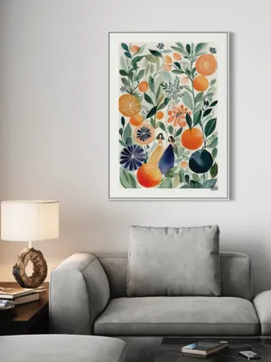 Plakat Orange Garden - soczyste pomarańcze i kwiaty w akwarelowym stylu - obrazek 3