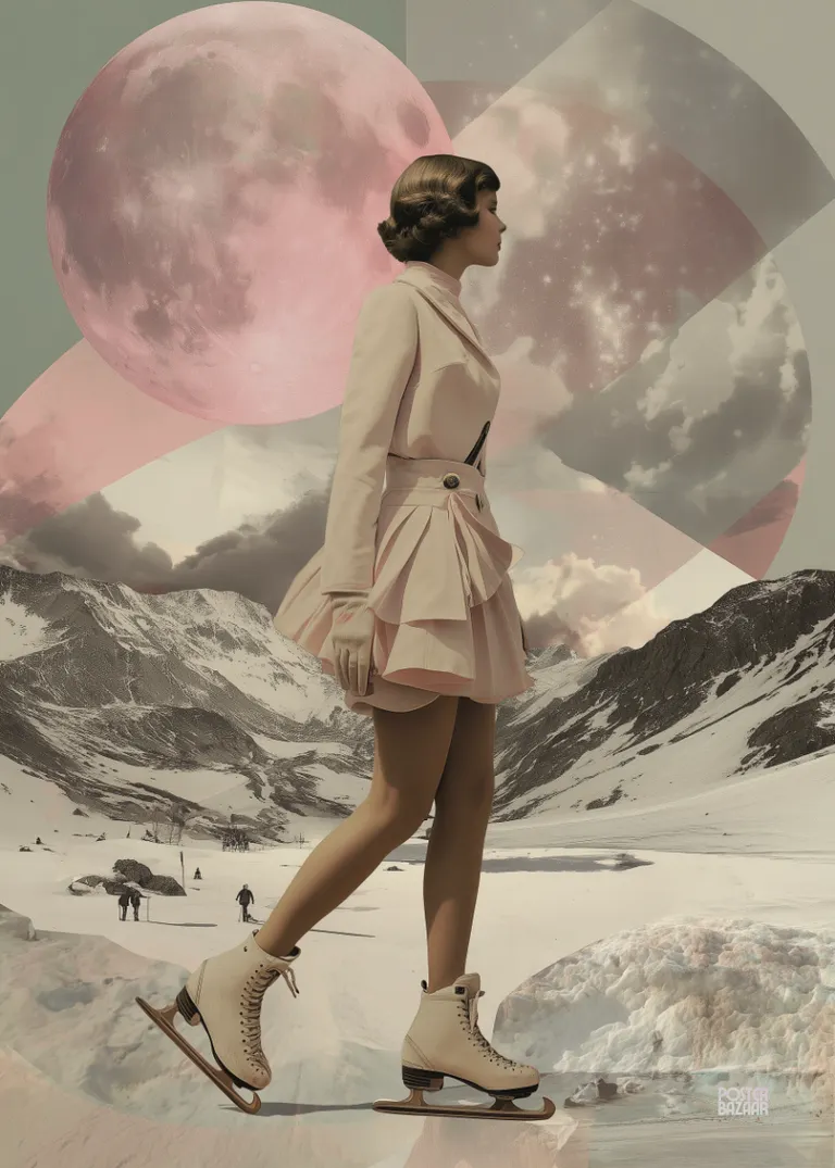Lunar Skater — elegancka łyżwiarka na tle różowego księżyca