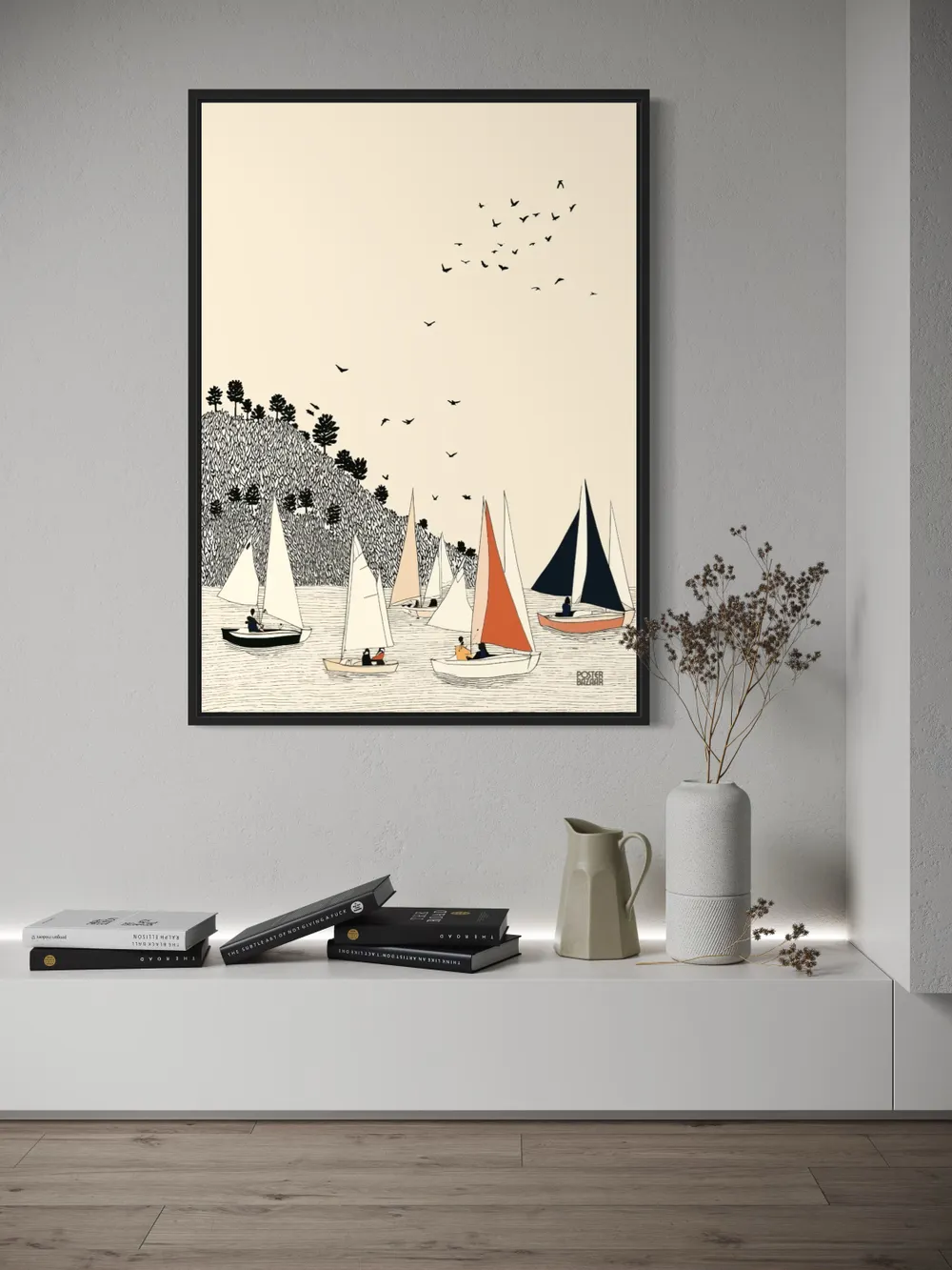 Plakat Sailing Day - żaglówki na spokojnej wodzie - obrazek 3