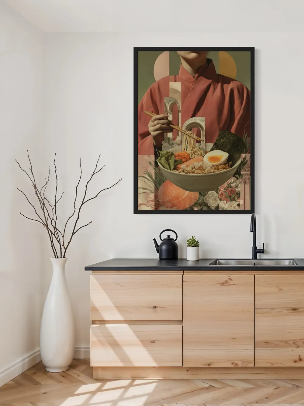 Plakat Ramen Reverie - miska ramenu z jajkiem, łososiem i różowym kimono - obrazek 3