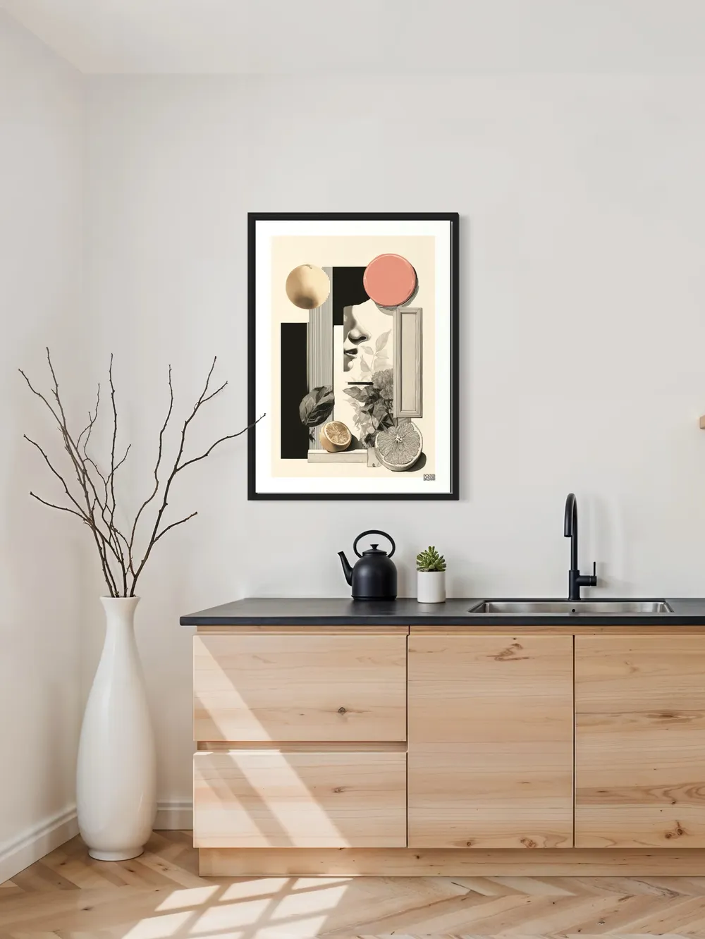 Plakat Fruit Face - kolaż twarzy w profilu z cytrusami i geometrycznymi kształtami - obrazek 2