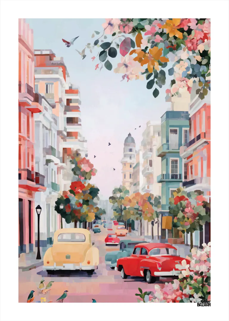 Pastel Havana — kolorowa ulica w klimacie retro z pastelowymi kamienicami