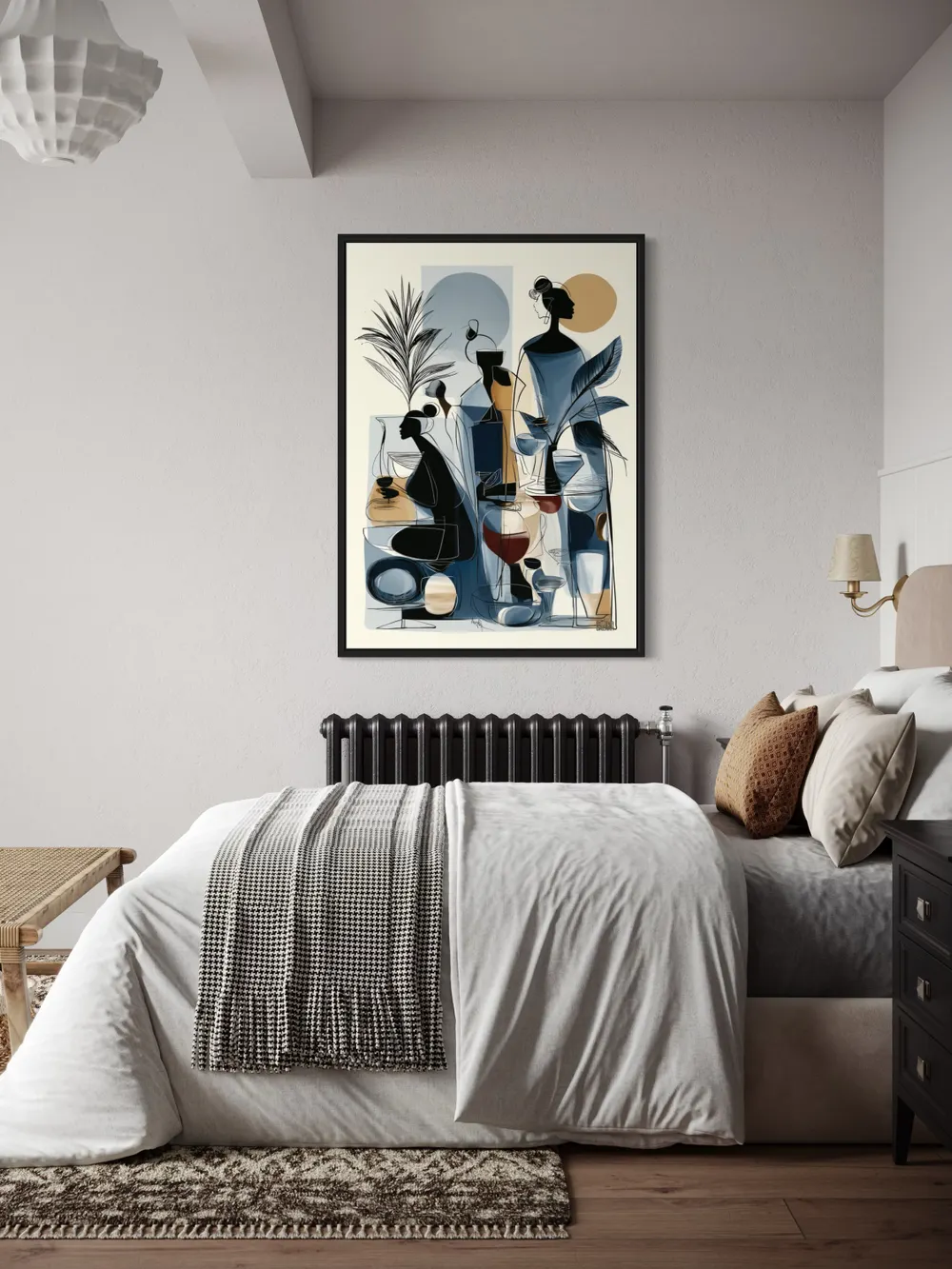 Plakat Glass Silhouettes - kobiece sylwetki w niebiesko-złotej abstrakcji - obrazek 3