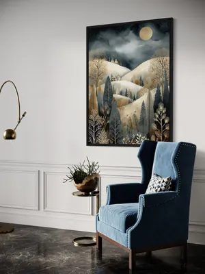 Plakat Moonlit Hillside - nocny krajobraz wzgórz w świetle księżyca - obrazek 2