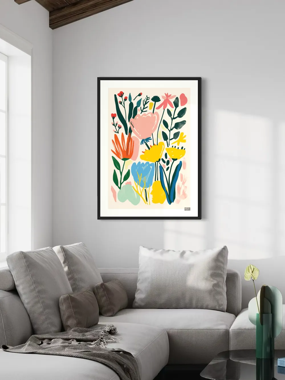 Plakat Colorful Flowers - kolorowe kwiaty w radosnym, spontanicznym stylu na jasnym tle - obrazek 3
