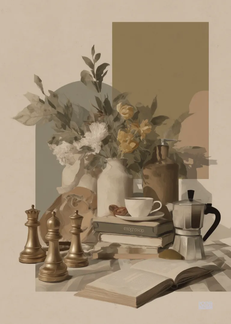 Chess Still Life — spokojna martwa natura w delikatnych odcieniach