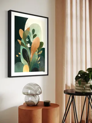 Plakat Botanical Dream - fantazyjne liście w zieleni, brązie i złocie - obrazek 3