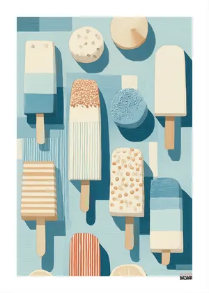 Plakat Summer Pops - lody na patyku w pastelowych barwach