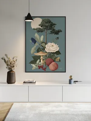 Plakat Nature Harmony - elegancki retro plakat z drzewem, piwonią i motylami - obrazek 2