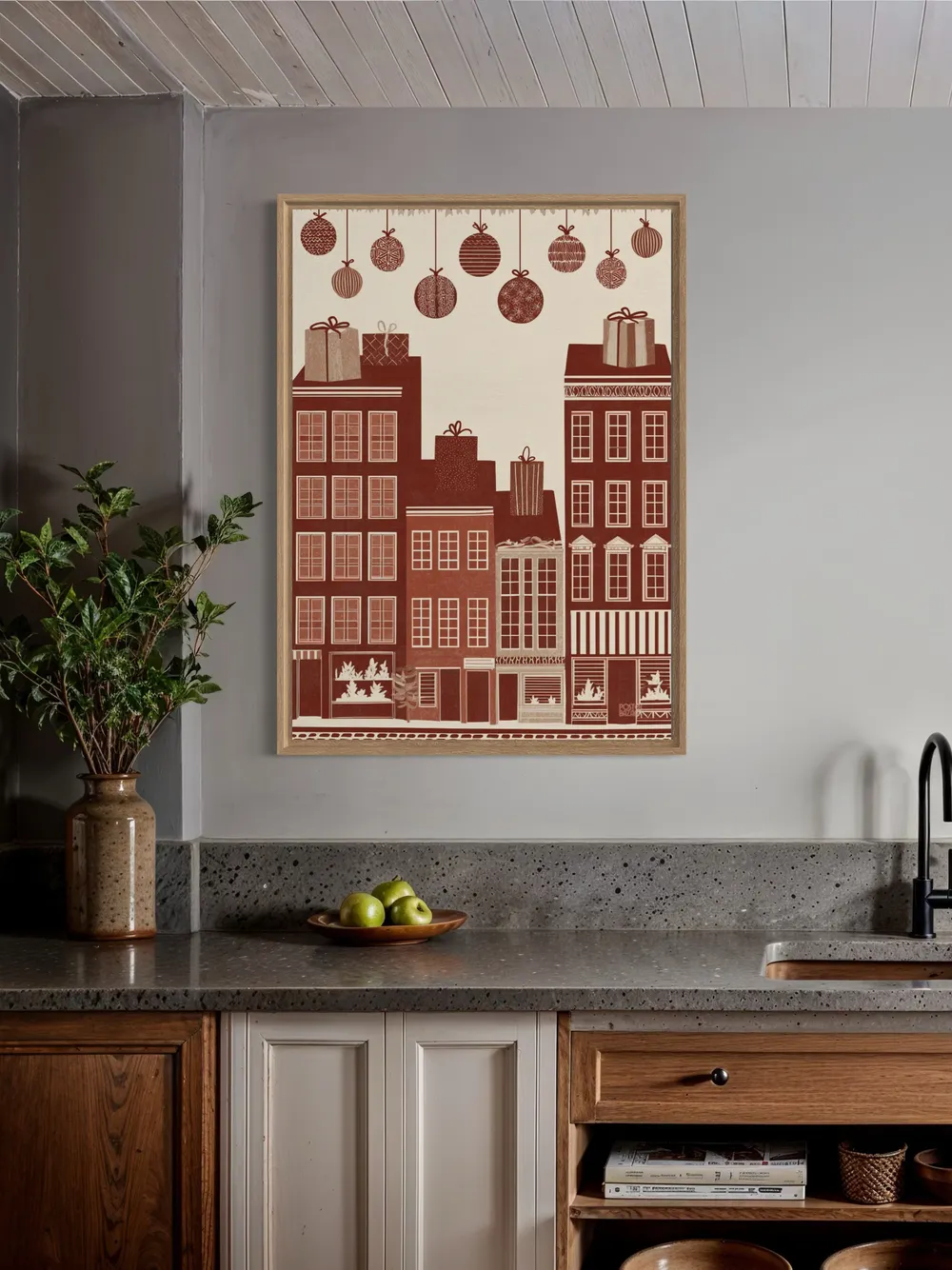 Plakat Gifted Avenue - świąteczne kamienice z prezentami i bombkami - obrazek 2