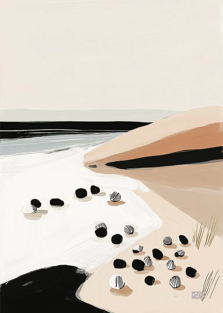 Pebble Coast — minimalistyczna plaża z kamieniami w pastelowych kolorach