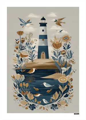 Plakat Lighthouse Nature - latarnia morska w ogrodzie