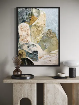 Plakat Organic Strata - organiczne kształty w abstrakcyjnym krajobrazie, subtelne beże, zieleń i błękit - obrazek 2