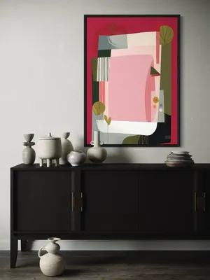 Plakat Abstract Garden - kolorowy abstrakcyjny ogród z różem i zielenią - obrazek 3