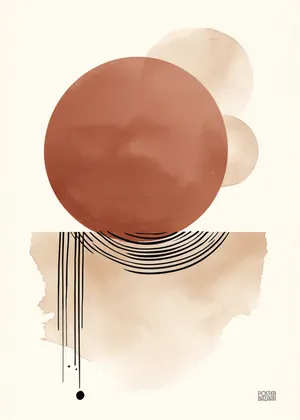 Plakat Terra Orbit - duzy ceglany okrag nad beżowa plama minimalistyczny