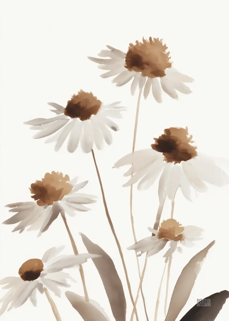 Daisy Whisper — delikatne margaretki na jasnym tle w akwarelowym stylu