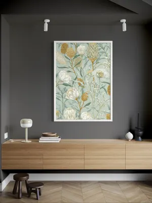 Plakat Minty Protea - delikatny miętowy plakat z białymi kwiatami protei - obrazek 3
