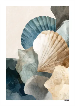 Plakat Seashell Tones - muszle w akwarelowych odcieniach morskiego błękitu i beżu