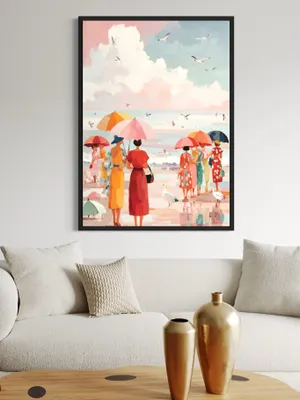 Plakat Seaside Ladies - kolorowa plaża z kobietami w letnich strojach - obrazek 3