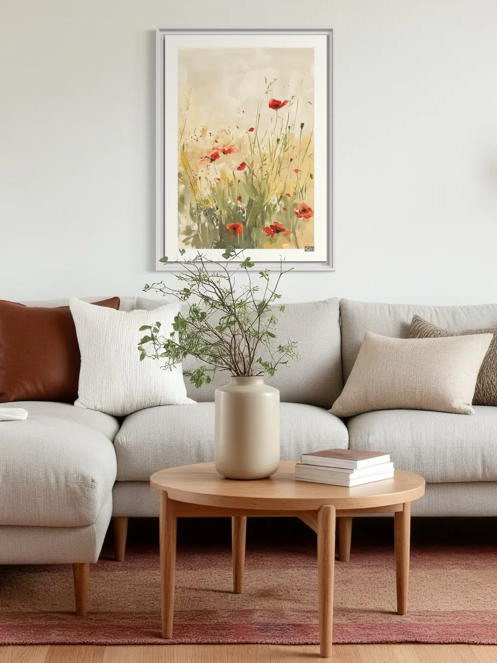 Plakat Poppy Field - delikatne czerwone maki na kremowej łące w akwarelowym stylu - obrazek 2