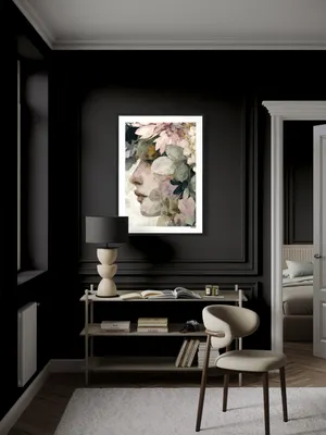 Plakat Floral Dream - delikatny portret kobiety w pastelowych kwiatach i liściach - obrazek 2