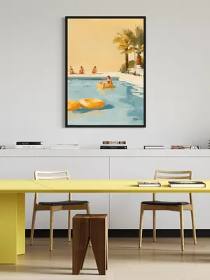 Plakat Golden Float - spokojny basen, złote kolory, letni klimat - obrazek 2