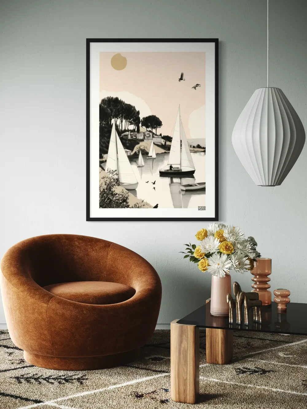 Plakat Whispering Sails - spokojna zatoka z żaglówkami - obrazek 2