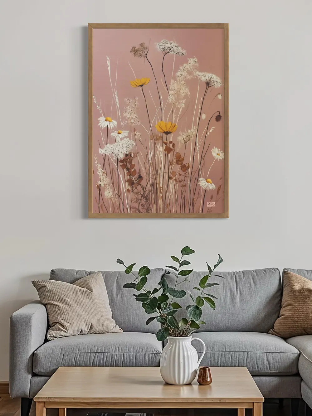 Plakat Wildflower Sketch - polne kwiaty w abstrakcyjnym stylu, pastelowy róż, żółć i beż - obrazek 2
