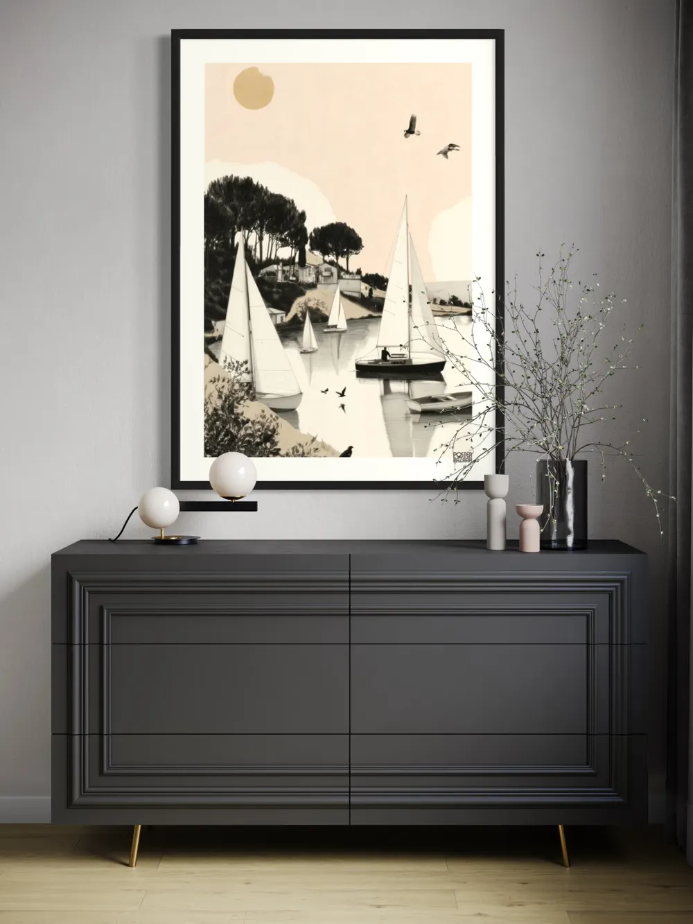 Plakat Whispering Sails - spokojna zatoka z żaglówkami - obrazek 3