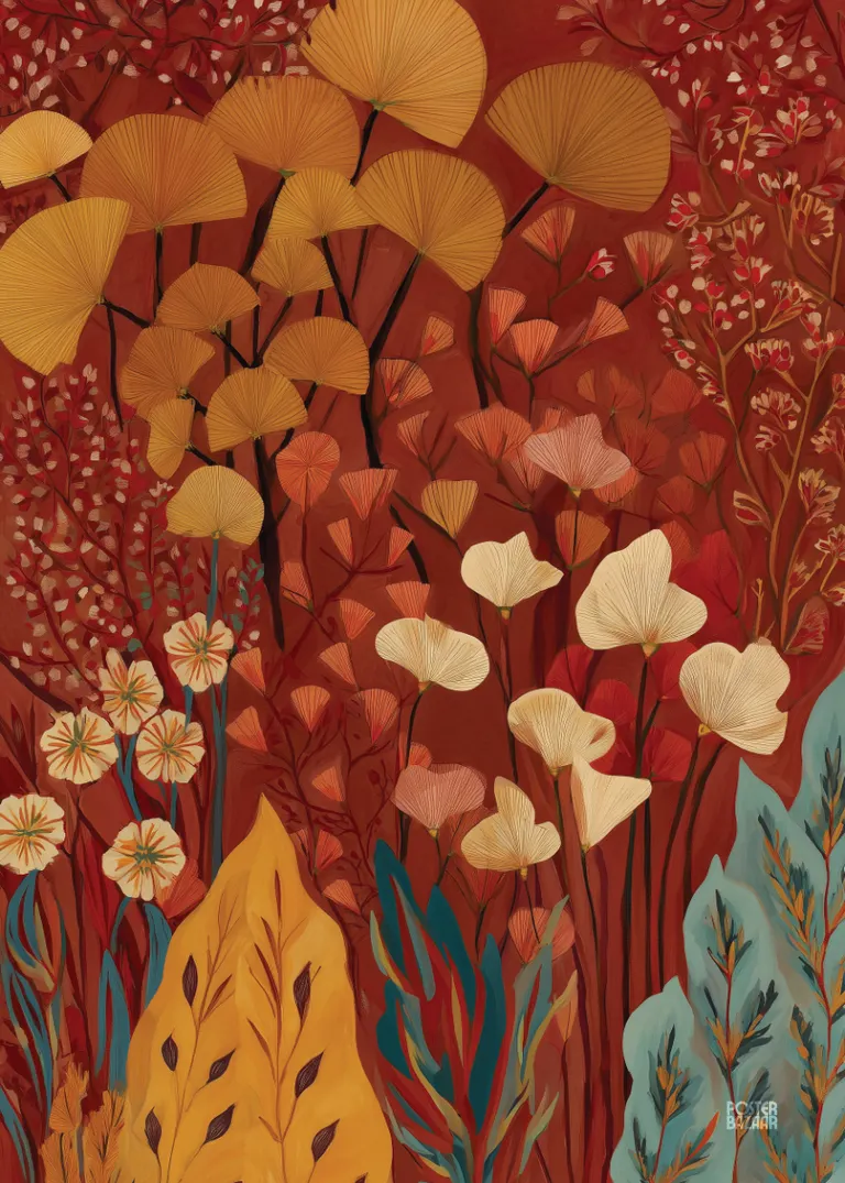 Amber Canopy — jesienne liście i kwiaty w bursztynowych odcieniach
