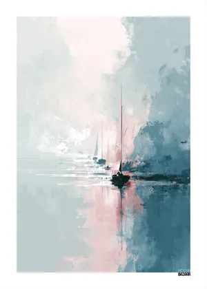 Plakat Sailing Dream - pastelowy, malarski pejzaż z żaglówkami na wodzie