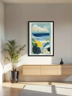 Plakat Azure Coastline - spokojne morze z kolorowymi roślinami - obrazek 2
