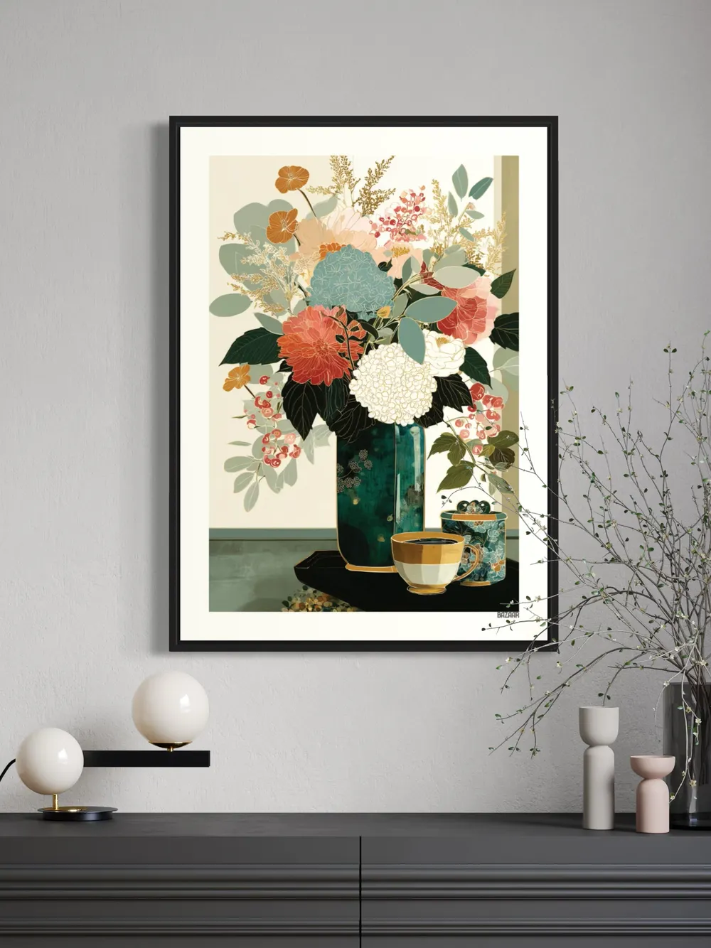Plakat Floral Harmony - kolorowy bukiet kwiatów - obrazek 3