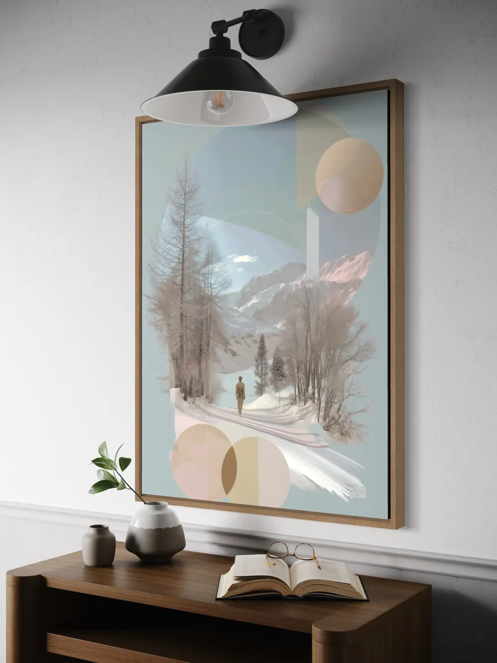 Plakat Silent Wanderer - minimalistyczny zimowy krajobraz w pastelowych kolorach - obrazek 3