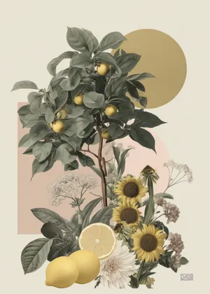 Plakat Lemon Sun - cytrynowe drzewko z słonecznikami