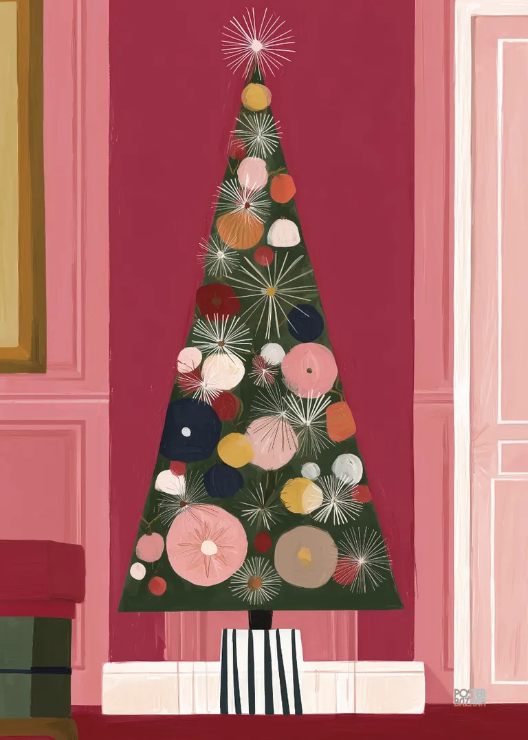 Festive Geometry — choinka w geometrycznym stylu z kolorowymi bombkami