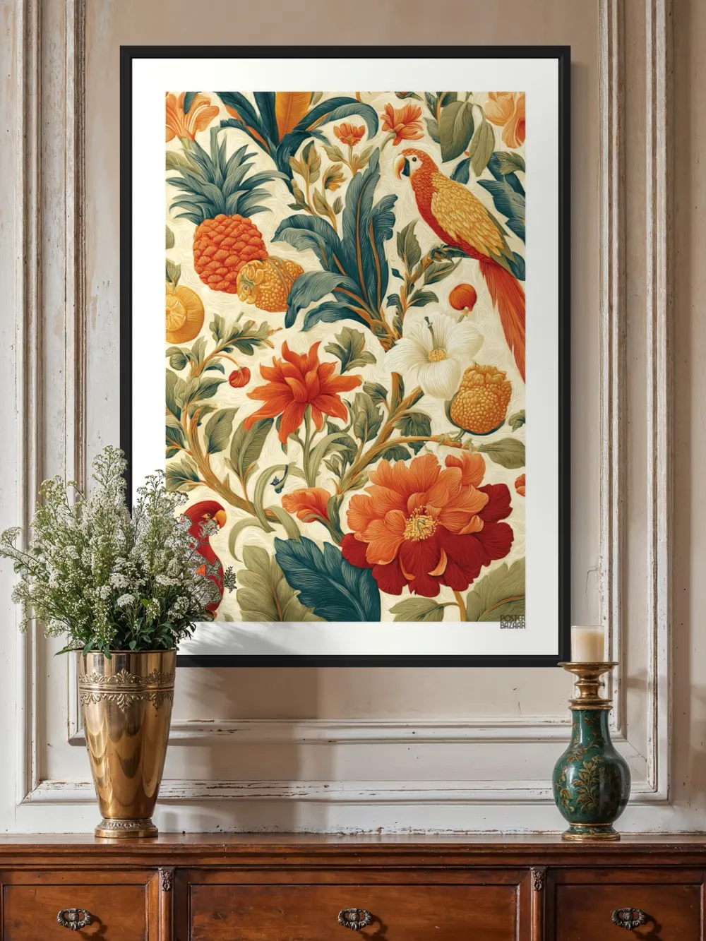 Plakat Parrot Garden - egzotyczne papugi w tropikalnych liściach i ananasach - obrazek 3