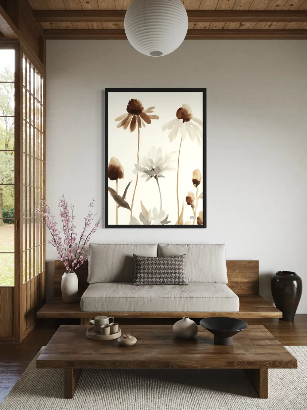 Plakat Sepia Petals - delikatne akwarelowe kwiaty w odcieniach sepii - obrazek 3