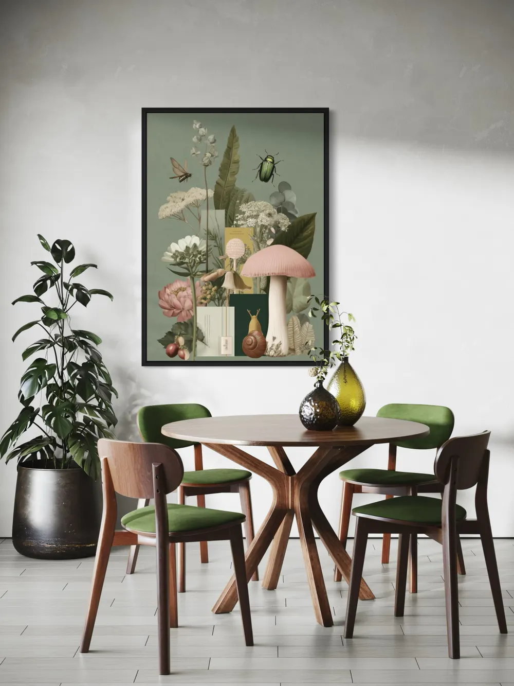 Plakat Botanic Encounter - pastelowe rośliny, liście, kwiaty, grzyby i owady - obrazek 3