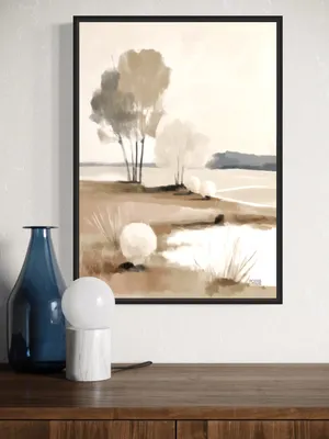 Plakat Soft Horizon - delikatny pejzaż z rozmytymi drzewami i kulami - obrazek 2