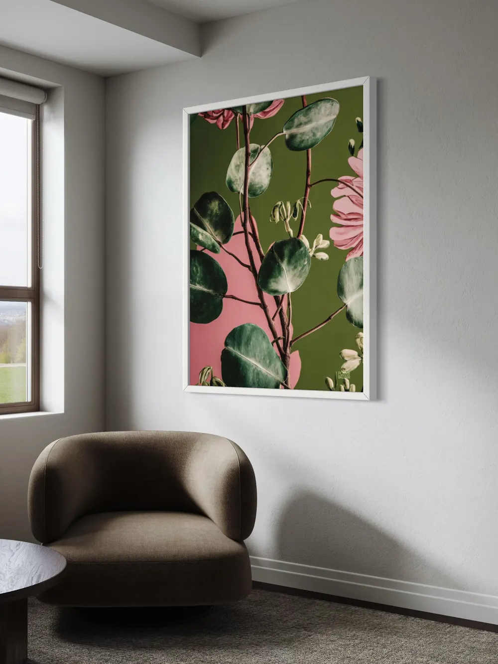 Plakat Botanical Layers - botaniczny detal zieleni i różu, z delikatnymi liśćmi i pędami, w nowoczesnym stylu - obrazek 3