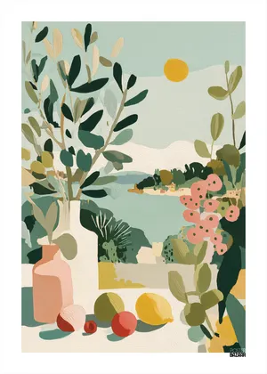 Plakat Mediterranean Summer - malownicza zatoka z pastelowymi kolorami